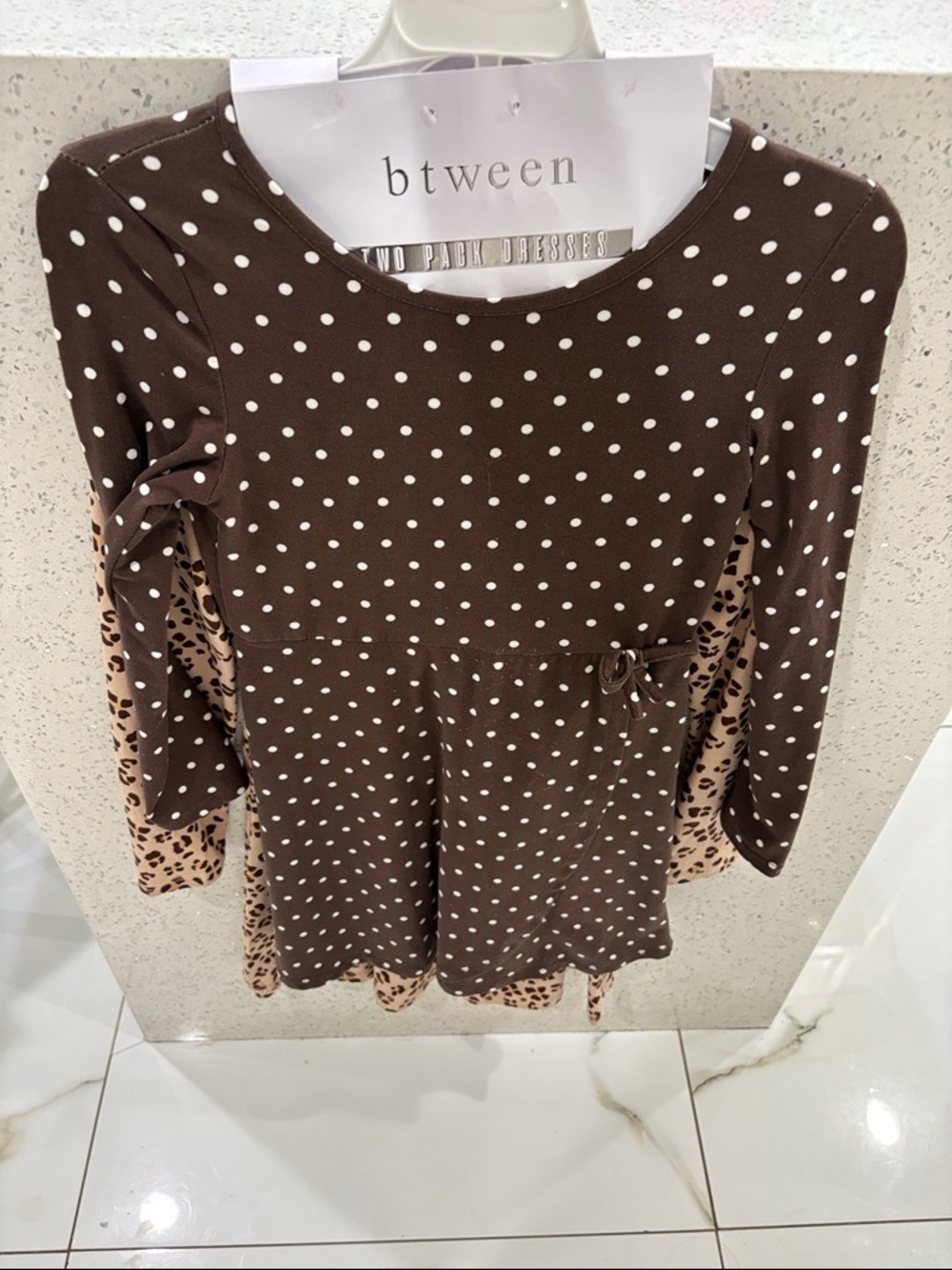 Girls Btween Brown & Beige Polka Dot Layered Girls 2 dress set size 7